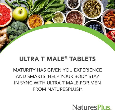 NaturesPlus Ultra T Male، إصدار ممتد - 60 قرصًا ثنائي الطبقات، عبوة من 2 - يدعم اكتساب العضلات - نباتي، خالي من الغلوتين - 60 وجبة إجمالية in Kuwait