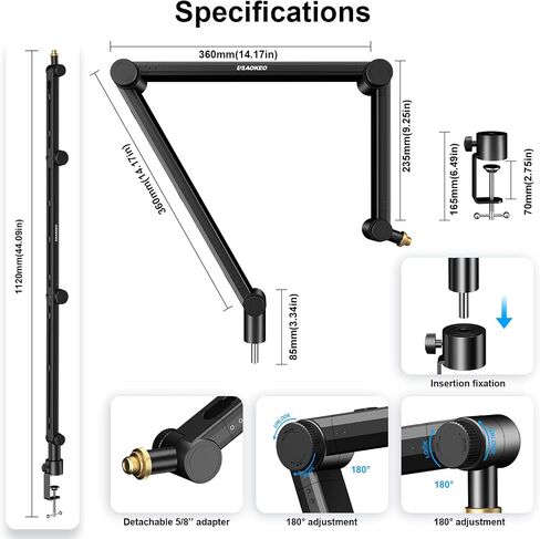 Microphone Arm,Aokeo AK-49 Adjustable Compact Mic Suspension Boom Scissor Arm Stand For Blue Yeti,Snowball iCE, HyperX QuadCast,SoloCast,Elgato Wave,Etc in Saudi Arabia