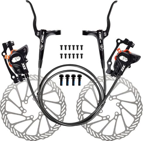 مجموعة فرامل قرص هيدروليكي CNC MTB، فرامل قرصية هيدروليكية للدراجة الجبلية الأمامية اليمنى 800 مم والخلفي الأيسر 1450 مم فرامل هيدروليكية، أسود/أحمر in Kuwait