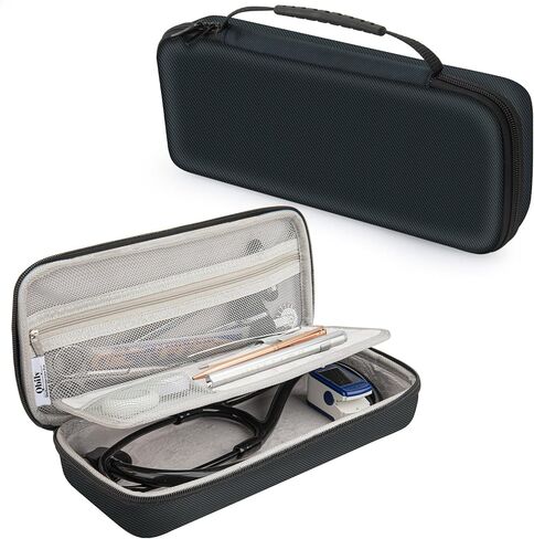 حقيبة حمل سماعة الطبيب الصلبة الكبيرة باللون الأزرق الداكن مع فتحة لبطاقة الهوية، حقيبة سماعة طبية من نسيج قطني طويل مقاومة للماء والصدمات متوافقة مع جميع سماعات الطبيب Littmann/ADC/Omron/MDF/Dixie EMS وملحقاتها (الجراب فقط) in Kuwait