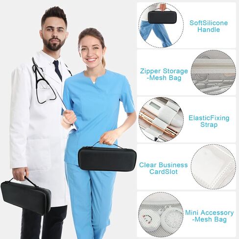 حقيبة حمل سماعة الطبيب الصلبة الكبيرة باللون الأزرق الداكن مع فتحة لبطاقة الهوية، حقيبة سماعة طبية من نسيج قطني طويل مقاومة للماء والصدمات متوافقة مع جميع سماعات الطبيب Littmann/ADC/Omron/MDF/Dixie EMS وملحقاتها (الجراب فقط) in Kuwait
