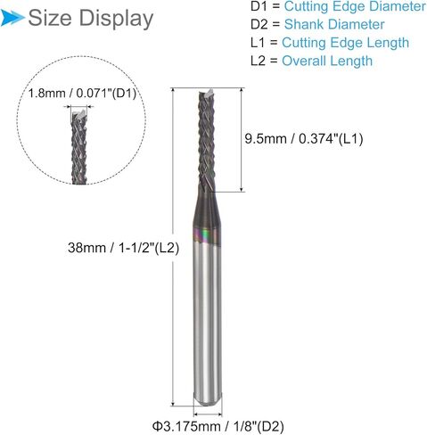 End Mill CNC Router Bits, 1/8" Shank 9.5mm Cutting 1.8mm Dia, Diamond Film Tungsten Carbide Milling Cutter Left Hand - (Applications: for CNC Drilling Engraving), 5-Pieces in Saudi Arabia