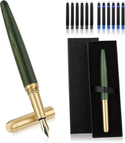 Luxury Wooden Fountain Pens Set, Fine Nib Wood Fountain Pen Vintage Wooden Pen with 12 2.6 mm Ink Cartridges and Gift Box for Journaling Business Office Supplies(B) in Saudi Arabia