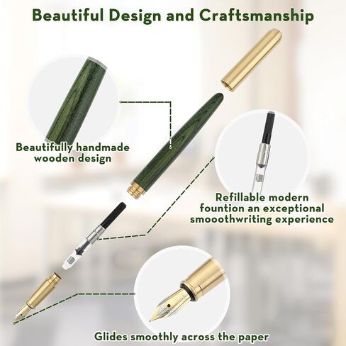Luxury Wooden Fountain Pens Set, Fine Nib Wood Fountain Pen Vintage Wooden Pen with 12 2.6 mm Ink Cartridges and Gift Box for Journaling Business Office Supplies(B) in Saudi Arabia