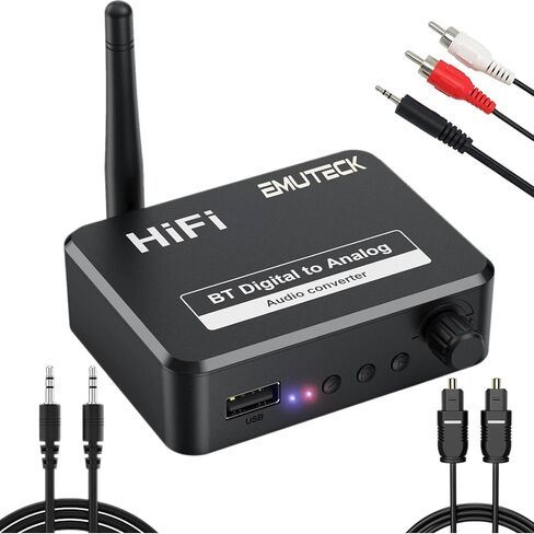 محول صوت رقمي إلى تناظري 192 كيلو هرتز DAC بصري Toslink SPDIF إلى L/R RCA AUX محول مقبس 3.5 مم، مستقبل بلوتوث، مشغل MP3 USB، حجم قابل للتعديل للتلفزيون PS3 PS4 Xbox DVD Home Stereo in Kuwait