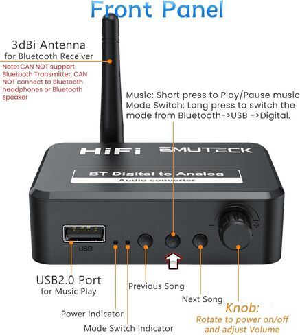 محول صوت رقمي إلى تناظري 192 كيلو هرتز DAC بصري Toslink SPDIF إلى L/R RCA AUX محول مقبس 3.5 مم، مستقبل بلوتوث، مشغل MP3 USB، حجم قابل للتعديل للتلفزيون PS3 PS4 Xbox DVD Home Stereo in Kuwait