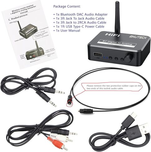 محول صوت رقمي إلى تناظري 192 كيلو هرتز DAC بصري Toslink SPDIF إلى L/R RCA AUX محول مقبس 3.5 مم، مستقبل بلوتوث، مشغل MP3 USB، حجم قابل للتعديل للتلفزيون PS3 PS4 Xbox DVD Home Stereo in Kuwait