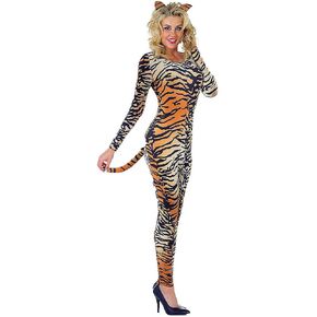UNDERWRAPS Women Sexy Stretch Tiger Jumpsuit Costume Set With Attached Tail and Matching Ears in Kuwait