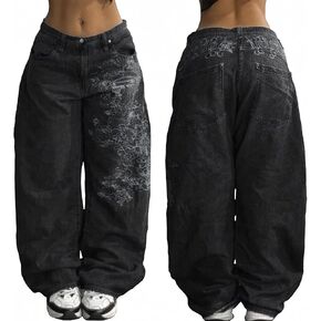 EMMIOL Women Boyfriends Hip Hop 90s Vintage Baggy Jeans Loose Denim Pants Mid-Low Waist Jeans in Saudi Arabia