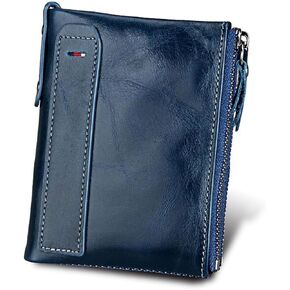 محفظة جلدية حقيقية صغيرة للنساء RFID حظر bifold مع سستة جيب ونافذة معرف البني (أحمر) in Saudi Arabia