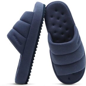 KuaiLu Mens Slippers Fabric Warm Sandal Slippers Memory Foam Indoor Outdoor House Slippers Shoes Comfortable Slip on Lightweight Soft Cushion Scuff Slipper For Man with Arch Support, Blue Size 7 in Kuwait