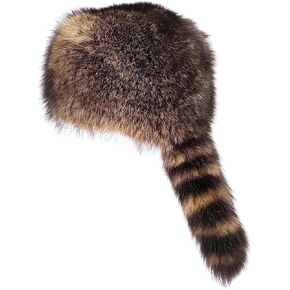 Handmade Real Coonskin Cap, Natural 100% Raccoon Fur Hat, Davy Crockett & Daniel Boone Style, Traditional American Gift for Men & Boys in Saudi Arabia