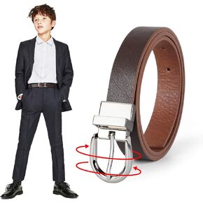 JASGOOD Kids Leather Reversible Belt, Plus Size Boys Casual Belt for Jeans School Uniform with Rotated Buckle in Kuwait
