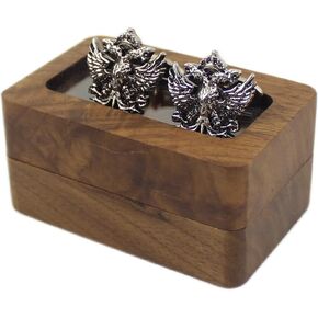 Solid Brass Eagle Shape Cufflinks for Men With Walnut Transparent Lid Organizer Case, Wedding Gift, Engagement Gift, Father's Day Gift in Saudi Arabia