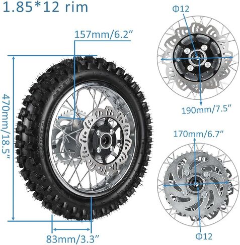 14" 12" Complete Front & Rear Wheel Assembly Set 60/100-14 & 80/100-12 Tire Rim Wheel with Brake Rotors, 420 Sprocket for Dirt Bike KX65 XR70 110cc 125cc Pit Bike in Saudi Arabia