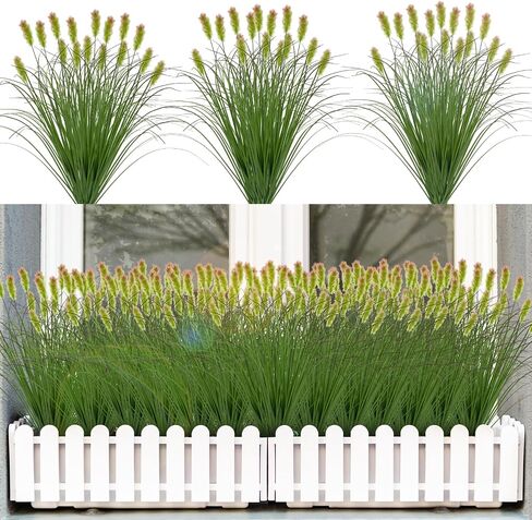 12Pcs Artificial Grass Plants, Faux Shrubs Wheat Grass, Artificial Tall Grass Fake Plants for Outdoor Decor,Artificial Greenery Stems Weed for Room Indoor Home Decor（Green Red Tail） in Kuwait