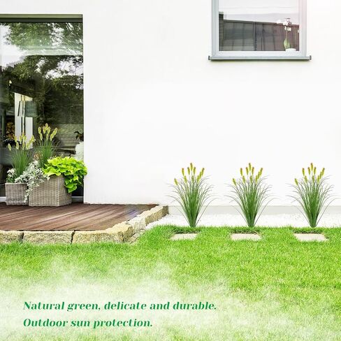 12Pcs Artificial Grass Plants, Faux Shrubs Wheat Grass, Artificial Tall Grass Fake Plants for Outdoor Decor,Artificial Greenery Stems Weed for Room Indoor Home Decor（Green Red Tail） in Kuwait