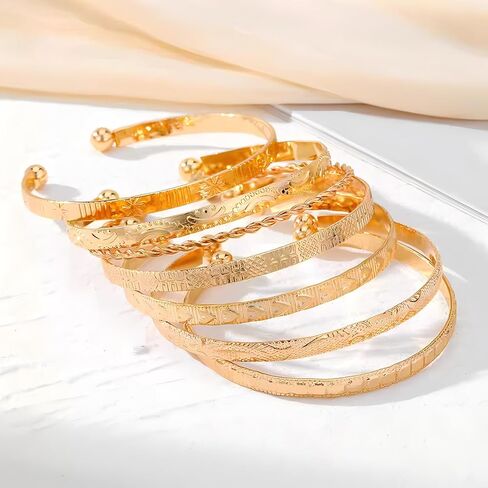 Gold Bangle Bracelet, 7 Pcs Gold Plated Dainty Layered Chain, 14K Layer Stackable Cuff Bracelet Set for Women (Gold) in Saudi Arabia