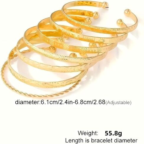 Gold Bangle Bracelet, 7 Pcs Gold Plated Dainty Layered Chain, 14K Layer Stackable Cuff Bracelet Set for Women (Gold) in Saudi Arabia