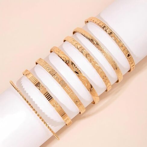 Gold Bangle Bracelet, 7 Pcs Gold Plated Dainty Layered Chain, 14K Layer Stackable Cuff Bracelet Set for Women (Gold) in Saudi Arabia