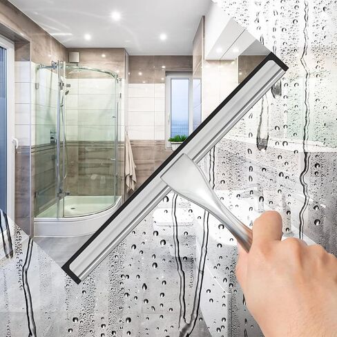 Stainless Steel Shower Squeegee for Shower Glass Door with Adhesive Hooks, Bathroom Cleaner Tool Household Window Mirror Squeegee, Cleaning Tile Wall, Car, 10 Inch Silver in Saudi Arabia