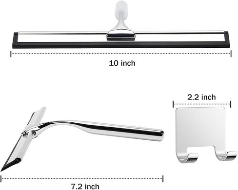 Stainless Steel Shower Squeegee for Shower Glass Door with Adhesive Hooks, Bathroom Cleaner Tool Household Window Mirror Squeegee, Cleaning Tile Wall, Car, 10 Inch Silver in Saudi Arabia