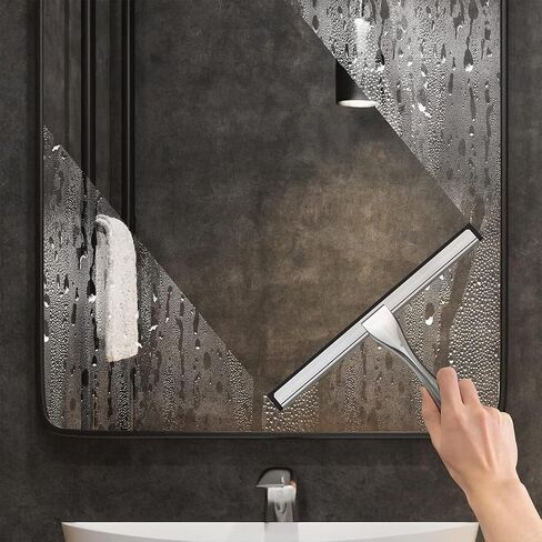 Stainless Steel Shower Squeegee for Shower Glass Door with Adhesive Hooks, Bathroom Cleaner Tool Household Window Mirror Squeegee, Cleaning Tile Wall, Car, 10 Inch Silver in Saudi Arabia
