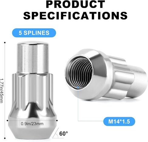 أقفال عجلة الكروم spline-drive-M12x1.5 (32 مم) مجموعة مضادة للسرقة مع 5 أقفال / 2 مفاتيح in Kuwait