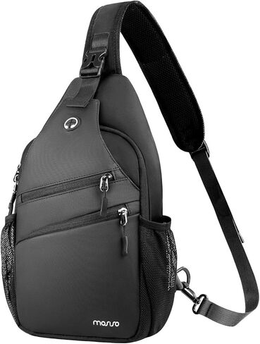 حقيبة حبال Mosiso Crossbody للرجال ، حقيبة الظهر الرافعة سفر المشي لمسافات طويلة ، فوق حقيبة كتف صغيرة صليب صدر من جيب منحني الأمامي للتنقل غير الرسمي في الهواء الطلق ، الأسود in Saudi Arabia