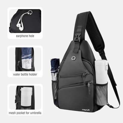 حقيبة حبال Mosiso Crossbody للرجال ، حقيبة الظهر الرافعة سفر المشي لمسافات طويلة ، فوق حقيبة كتف صغيرة صليب صدر من جيب منحني الأمامي للتنقل غير الرسمي في الهواء الطلق ، الأسود in Saudi Arabia