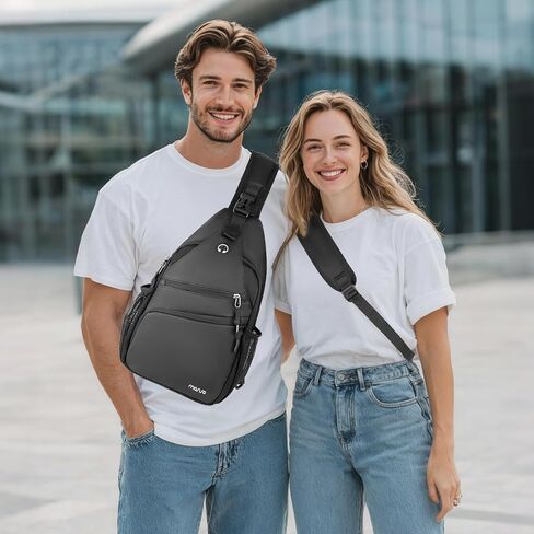 حقيبة حبال Mosiso Crossbody للرجال ، حقيبة الظهر الرافعة سفر المشي لمسافات طويلة ، فوق حقيبة كتف صغيرة صليب صدر من جيب منحني الأمامي للتنقل غير الرسمي في الهواء الطلق ، الأسود in Saudi Arabia