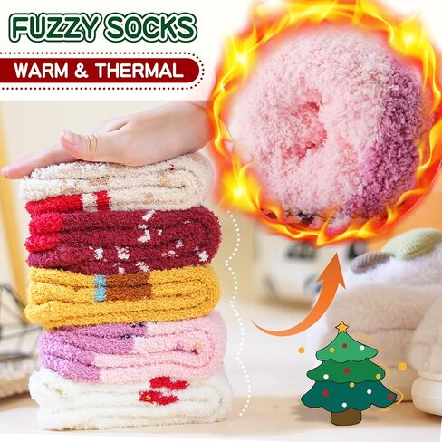 Sandsuced Fuzzy Fluffy Warm Slipper Socks for Women Winter Cozy Thick Cute Crew Sleep Comfy Fleece Christmas Socks 5 Pairs in Kuwait