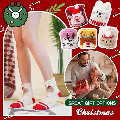 Sandsuced Fuzzy Fluffy Warm Slipper Socks for Women Winter Cozy Thick Cute Crew Sleep Comfy Fleece Christmas Socks 5 Pairs in Kuwait