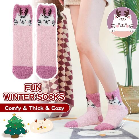 Sandsuced Fuzzy Fluffy Warm Slipper Socks for Women Winter Cozy Thick Cute Crew Sleep Comfy Fleece Christmas Socks 5 Pairs in Kuwait