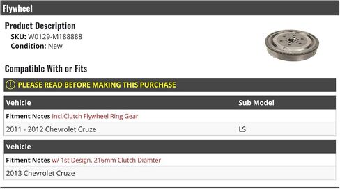 Flywheel - Compatible with 2011-2013 Chevy Cruze LS in Saudi Arabia