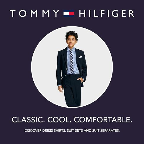 Tommy Hilfiger Boys' Long Sleeve Solid Twill Dress Shirt, Collared Button-Down with Chest Pocket, Regular Fit in Saudi Arabia