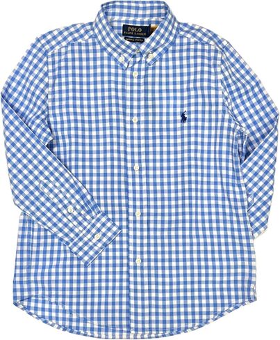 POLO RALPH LAUREN Boys Button Down Check Long Sleeve Poplin Shirt Toddler/Little Kids Size 4T Blue in Saudi Arabia