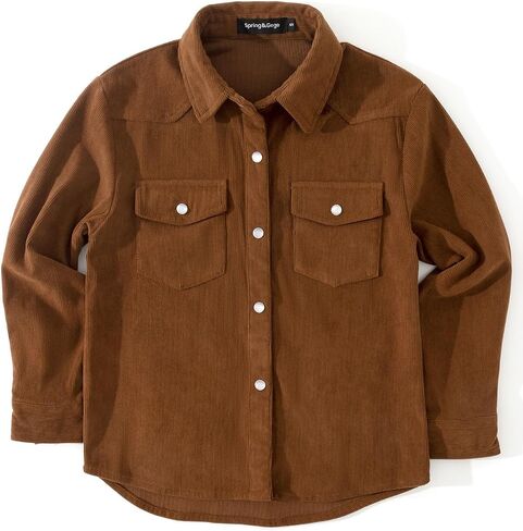 Spring & Gege Boys Long Sleeve Corduroy Dorts Western Pearl Snap Shacket مع جيوب رفرف in Saudi Arabia