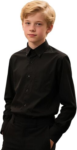 A & J Design Boys Button Down Long Sleeve Dress Shirt Kids Italial Easter Mode Solid Slared Shirt مع جيب الصدر in Saudi Arabia