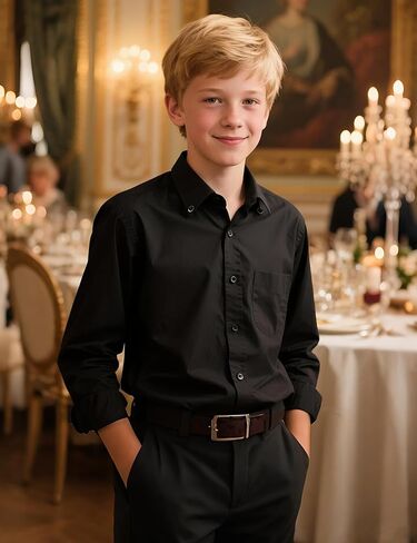 A & J Design Boys Button Down Long Sleeve Dress Shirt Kids Italial Easter Mode Solid Slared Shirt مع جيب الصدر in Saudi Arabia