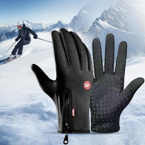 Waterproof Thermal Winter Touch Screen Anti-Slip Gloves Insulated Cold with Zip Design Black Outdoor Gloves for Cold Weather in Saudi Arabia