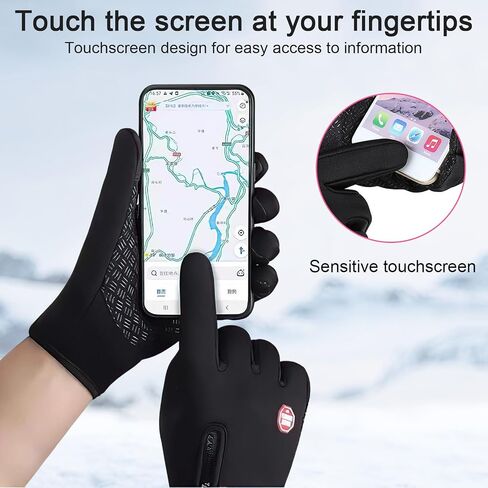 Waterproof Thermal Winter Touch Screen Anti-Slip Gloves Insulated Cold with Zip Design Black Outdoor Gloves for Cold Weather in Saudi Arabia