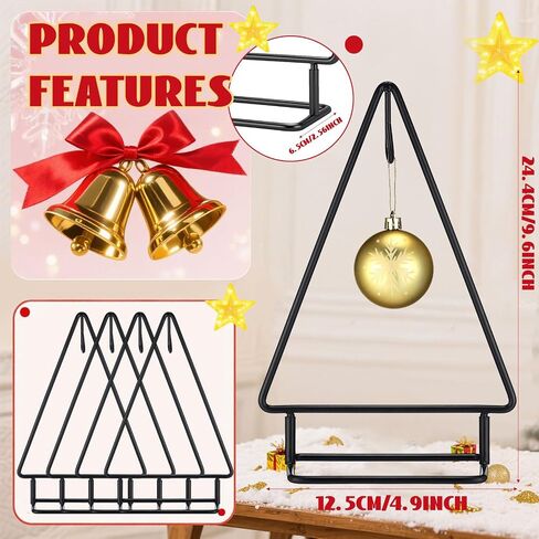4 Pcs 10 Inch Ornament Display Stand Metal Christmas Tabletop Ornament Christmas Tree Shaped Display Stand Holder Farmhouse Xmas Tree for Balls Decorations Hanging Gift in Saudi Arabia
