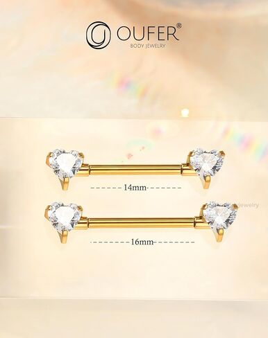 خواتم حلمة التيتانيوم OUFER G23 للنساء ، مجوهرات ثقب محوطة 14 جرامًا داخليًا ، جسر القلب CZ Gold Bridge 14/16mm in Saudi Arabia
