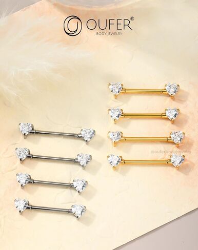 خواتم حلمة التيتانيوم OUFER G23 للنساء ، مجوهرات ثقب محوطة 14 جرامًا داخليًا ، جسر القلب CZ Gold Bridge 14/16mm in Saudi Arabia