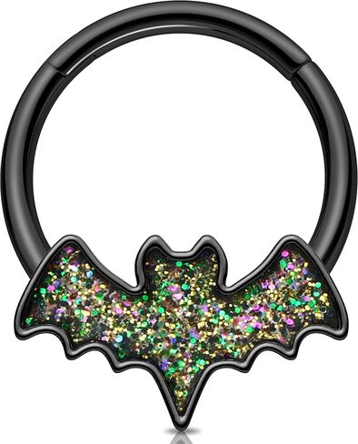 Melighting 16G Black Bat Septum Ring, 316L Stainless Steel Halloween Daith Piercing Jewelry, Nose Clicker, Helix Cartilage Conch Earring for Women 8/10 mm in Saudi Arabia
