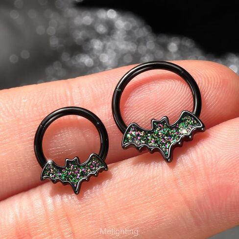 Melighting 16G Black Bat Septum Ring, 316L Stainless Steel Halloween Daith Piercing Jewelry, Nose Clicker, Helix Cartilage Conch Earring for Women 8/10 mm in Saudi Arabia