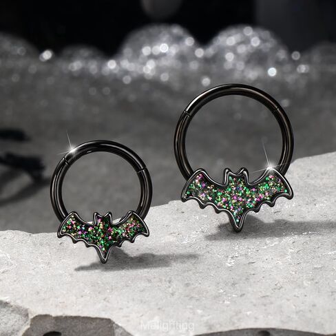 Melighting 16G Black Bat Septum Ring, 316L Stainless Steel Halloween Daith Piercing Jewelry, Nose Clicker, Helix Cartilage Conch Earring for Women 8/10 mm in Saudi Arabia