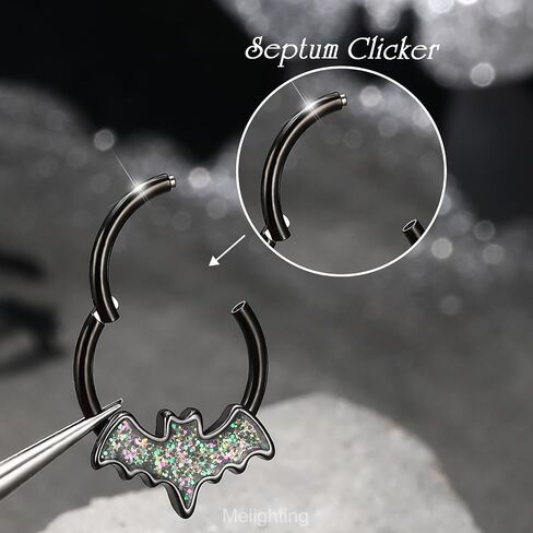 Melighting 16G Black Bat Septum Ring, 316L Stainless Steel Halloween Daith Piercing Jewelry, Nose Clicker, Helix Cartilage Conch Earring for Women 8/10 mm in Saudi Arabia