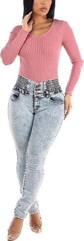 Moda Xpress Women Juniors High Waisted, Mid Rise Butt Lifting Colombian Design Skinny Jeans 10623N in Kuwait